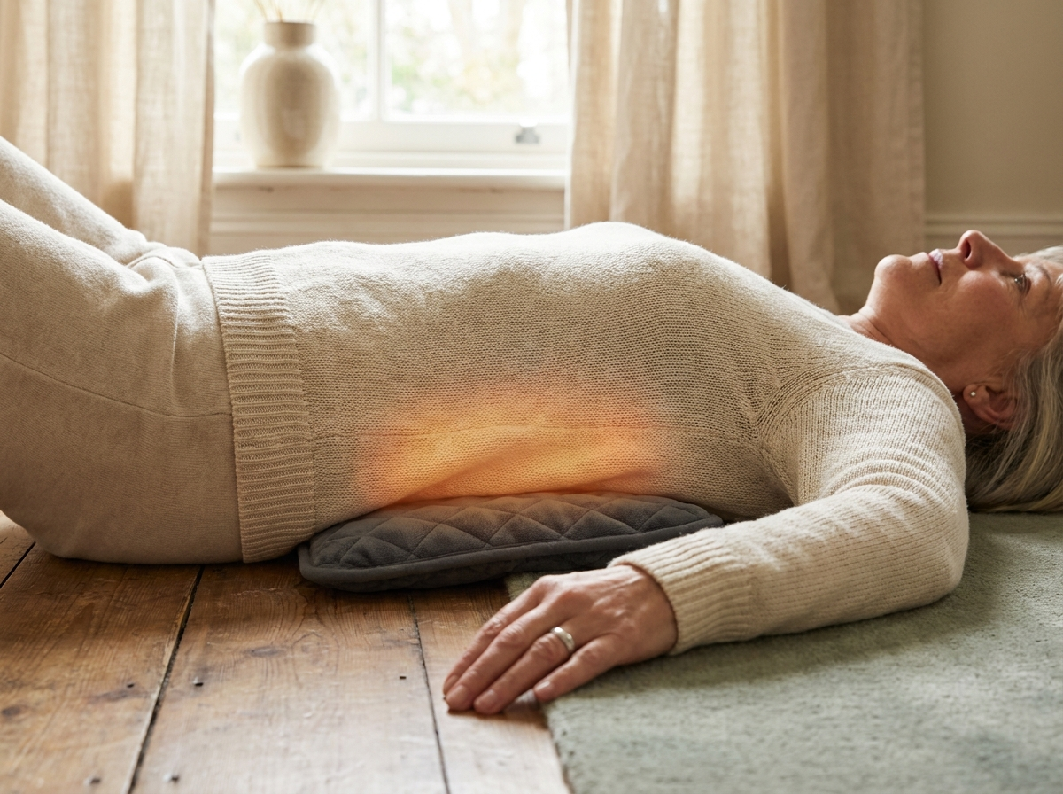 Warmth spreading through the pad against the small of the back